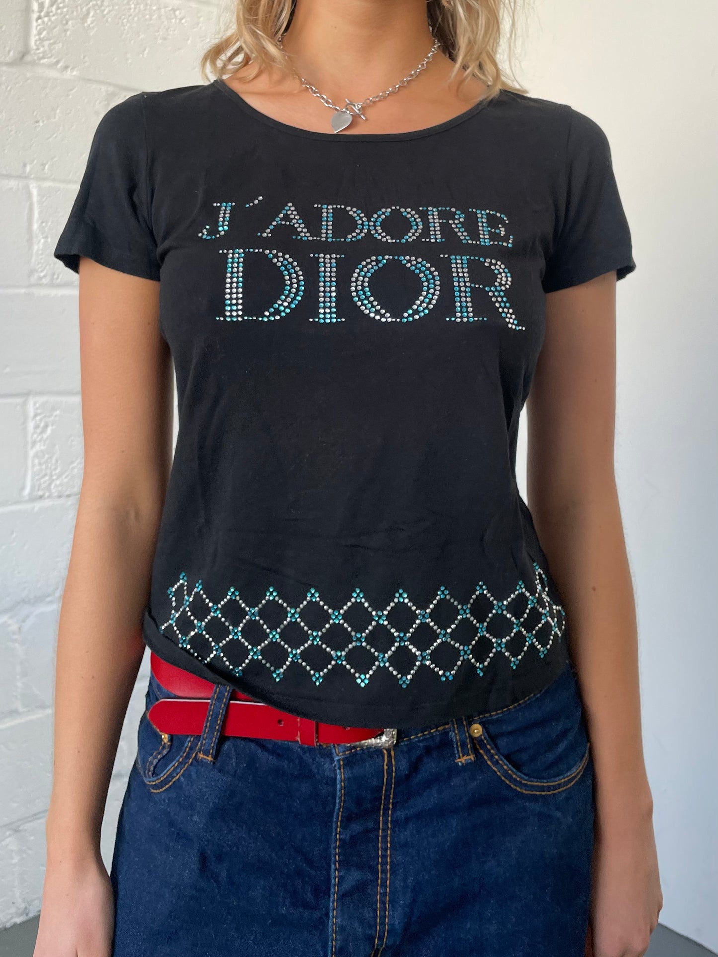 Rhinestone Black Dior Baby Tee