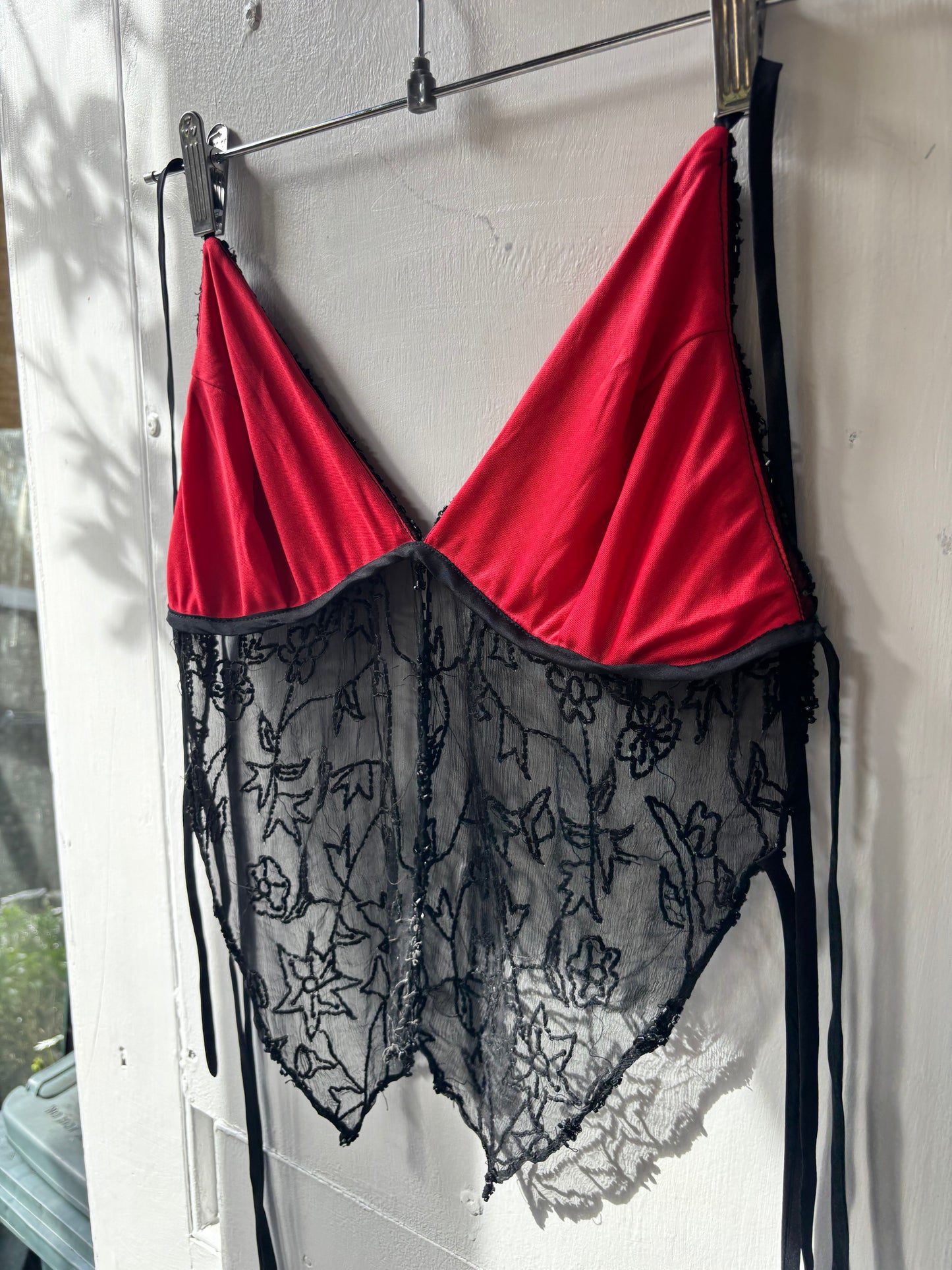 Black Split Front Beaded Halter