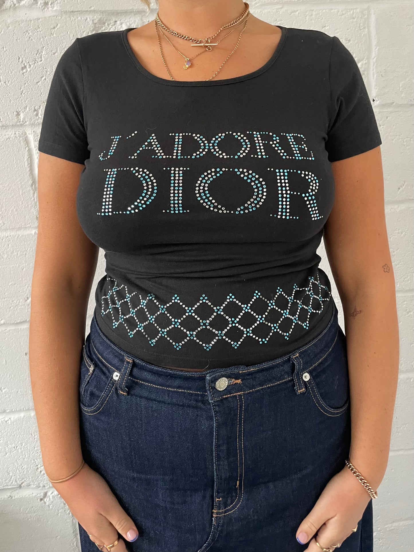 Rhinestone Black Dior Baby Tee