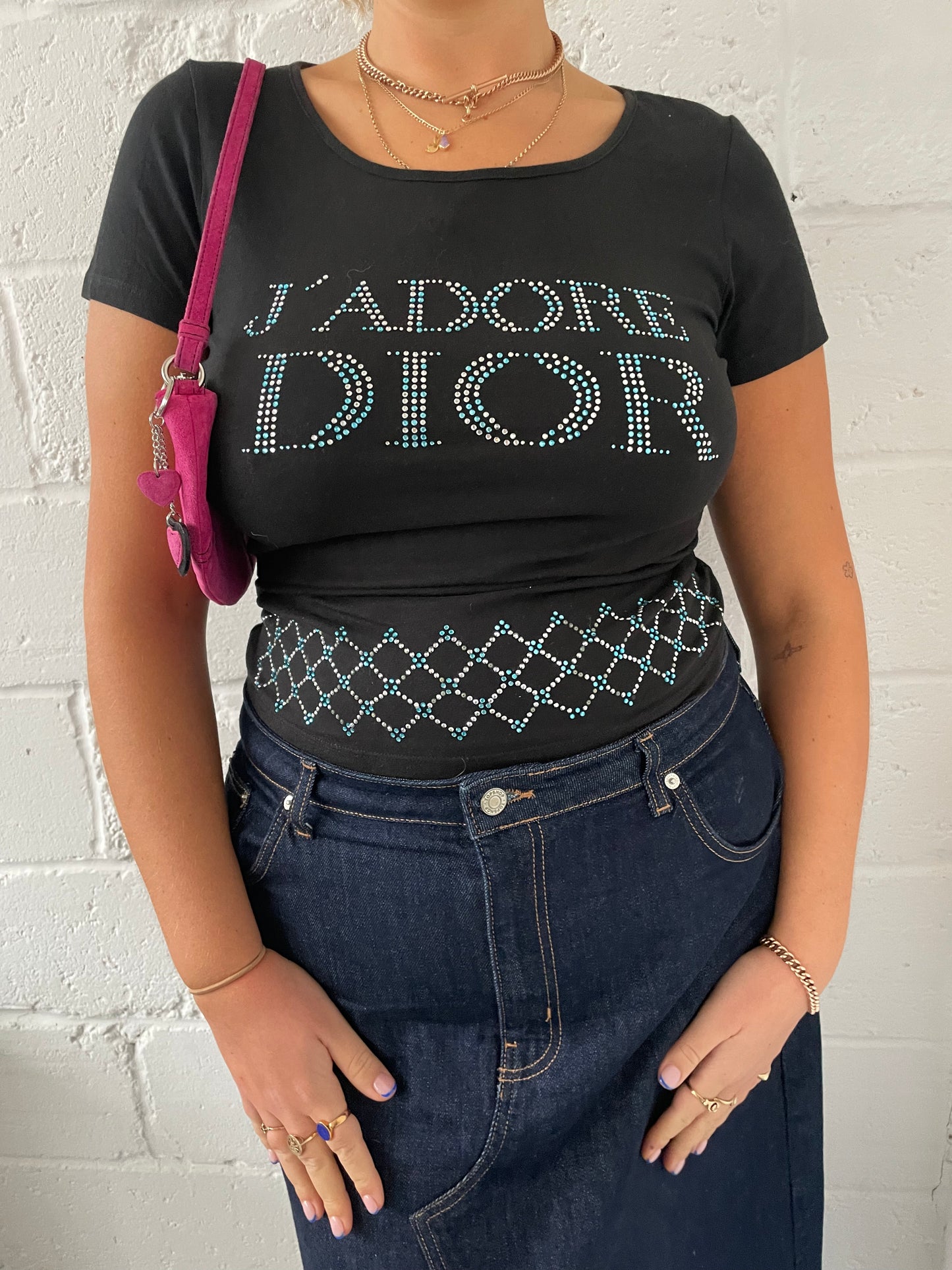 Rhinestone Black Dior Baby Tee