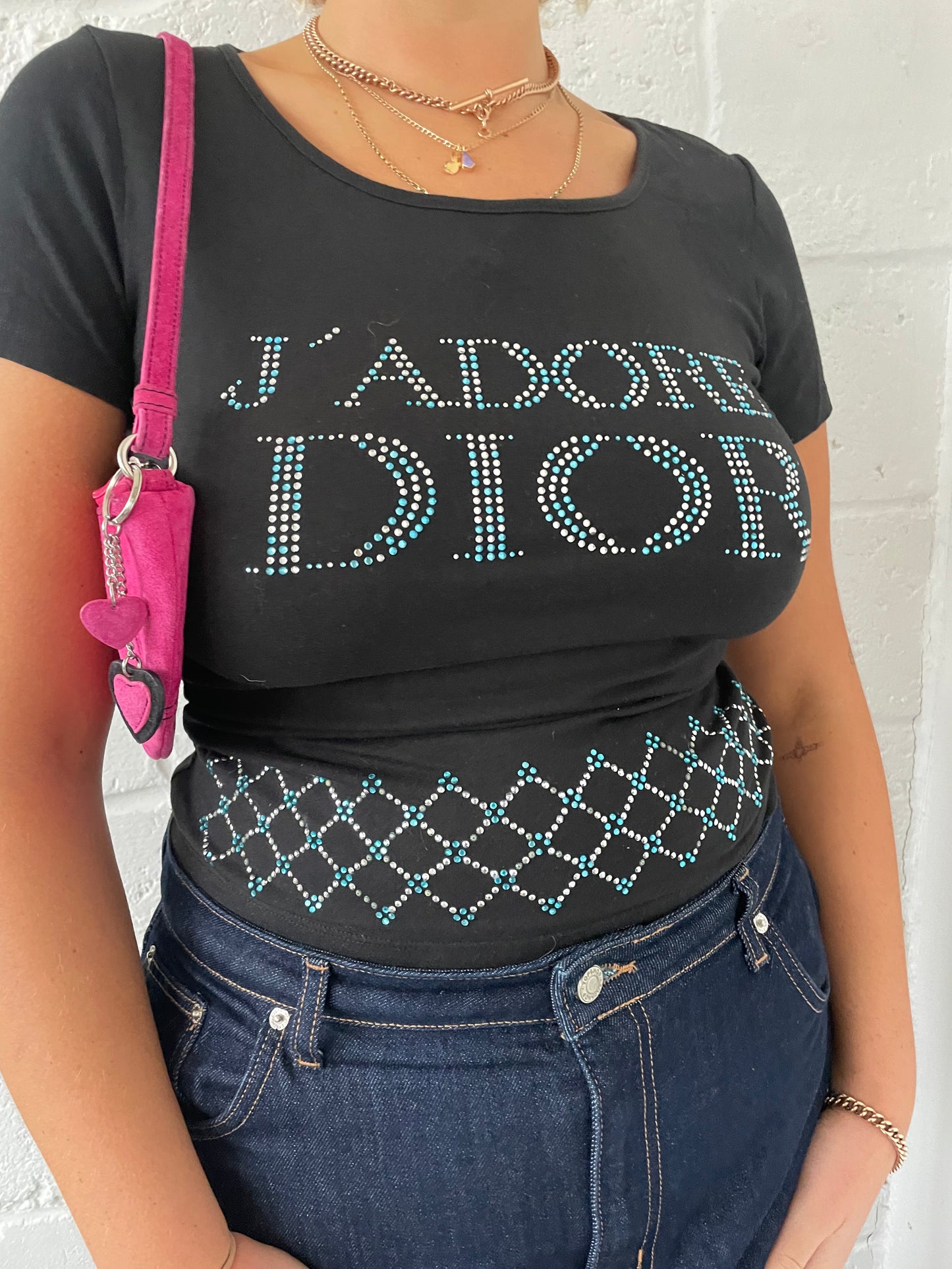 Rhinestone Black Dior Baby Tee