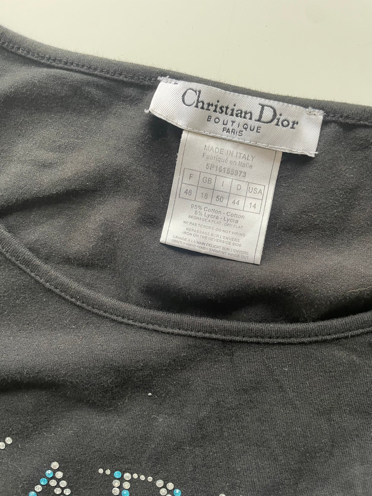 Rhinestone Black Dior Baby Tee