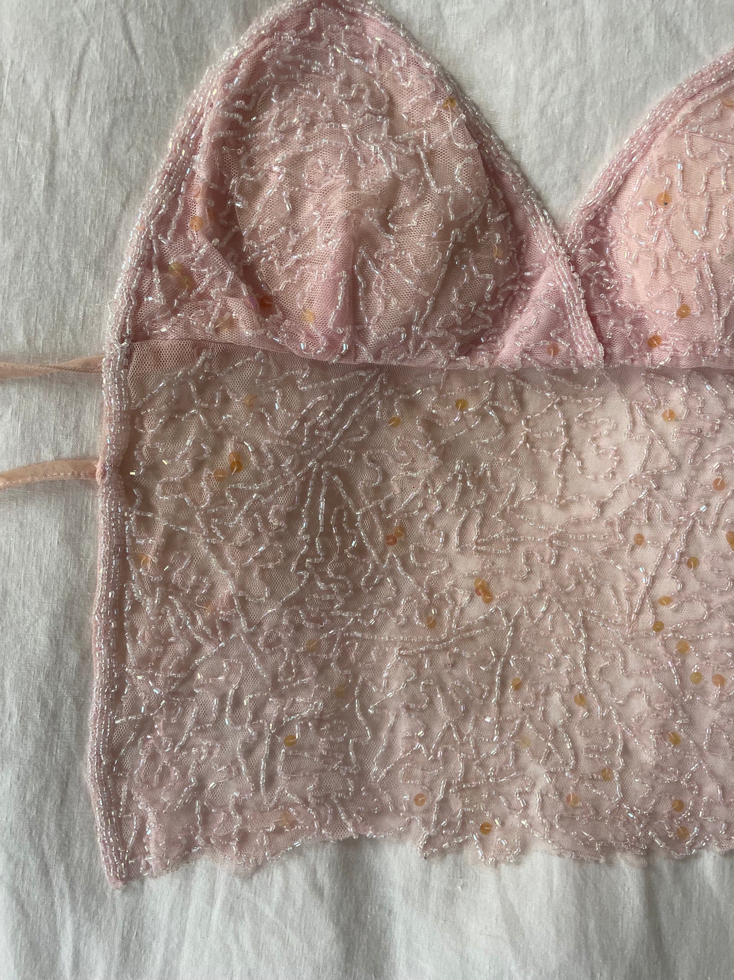 00s Beaded Backless Top - Light Pink