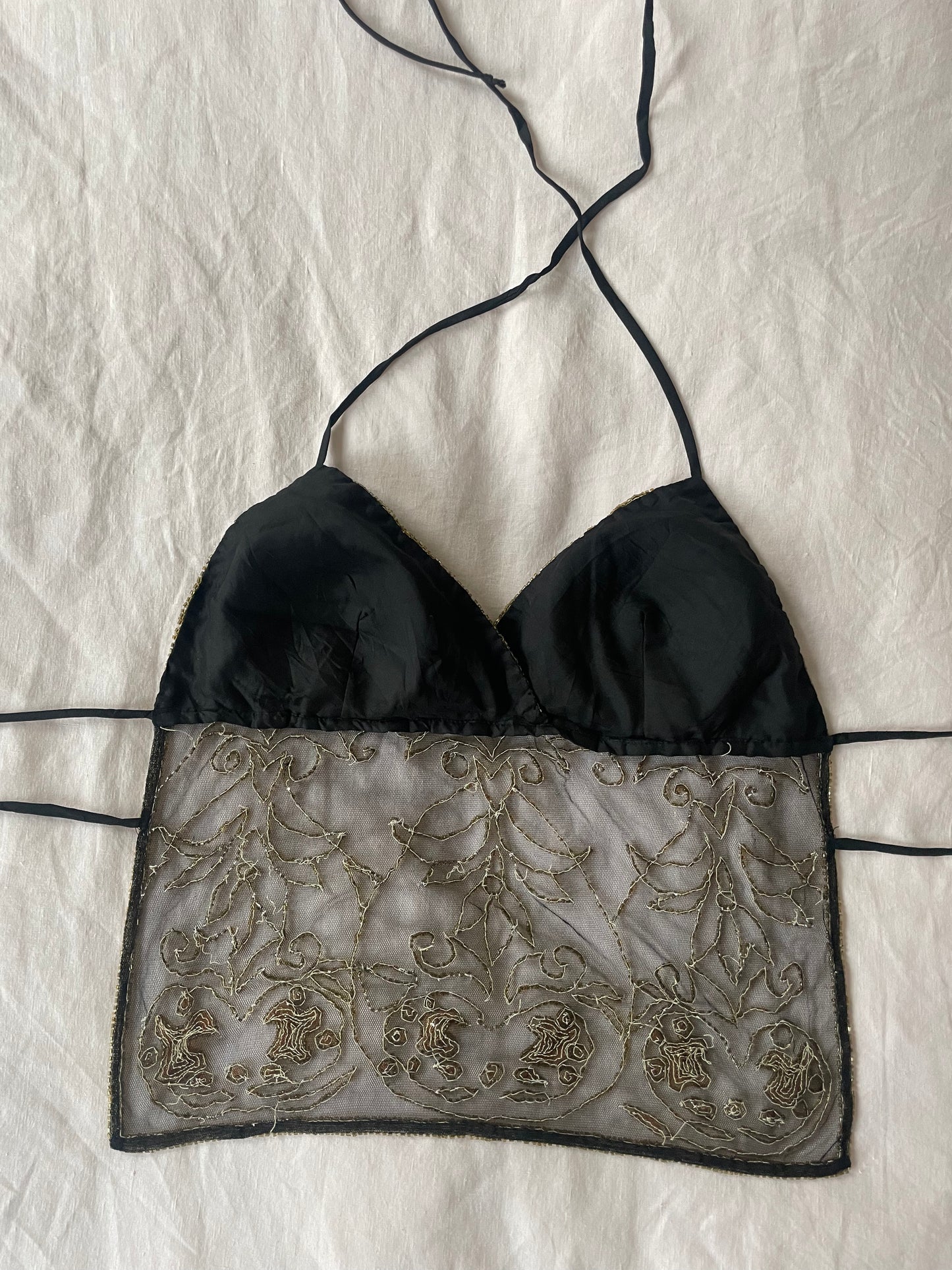 00s Beaded Backless Top - Black and Gold