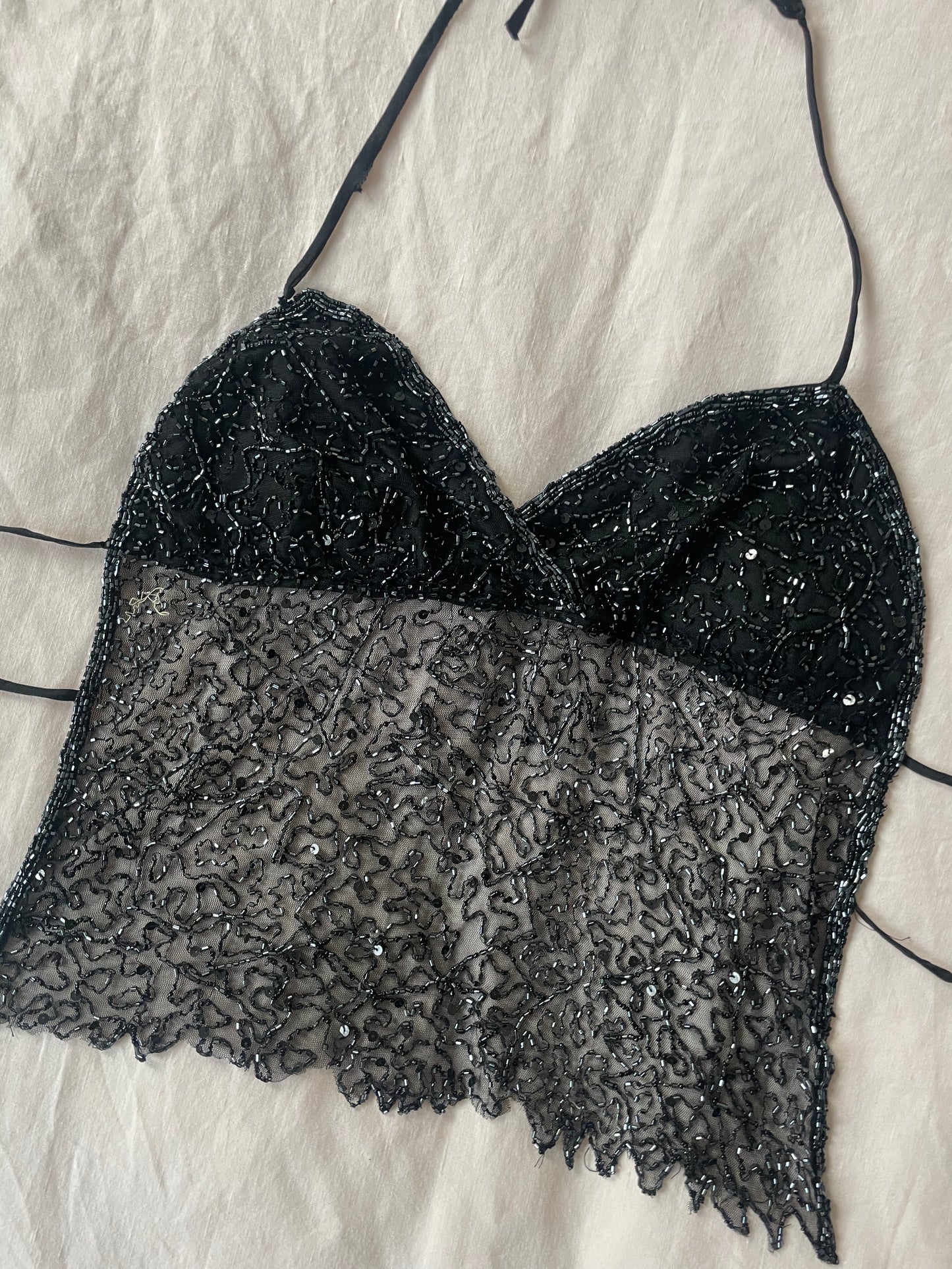 00s Beaded Backless Top - Black