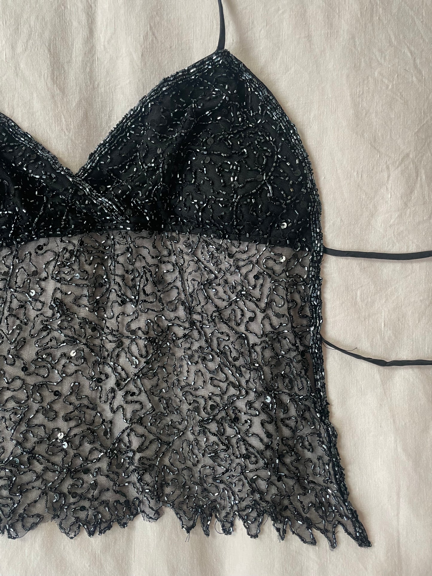 00s Beaded Backless Top - Black
