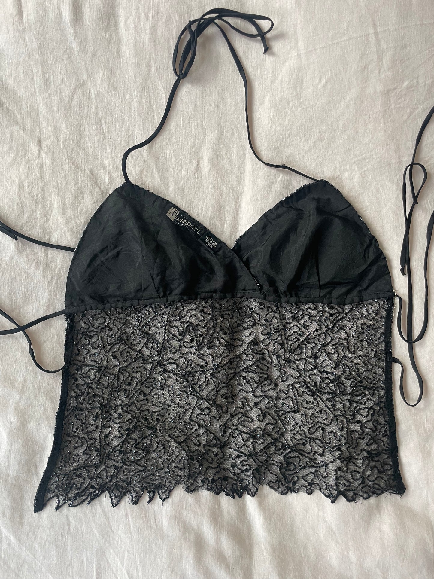 00s Beaded Backless Top - Black
