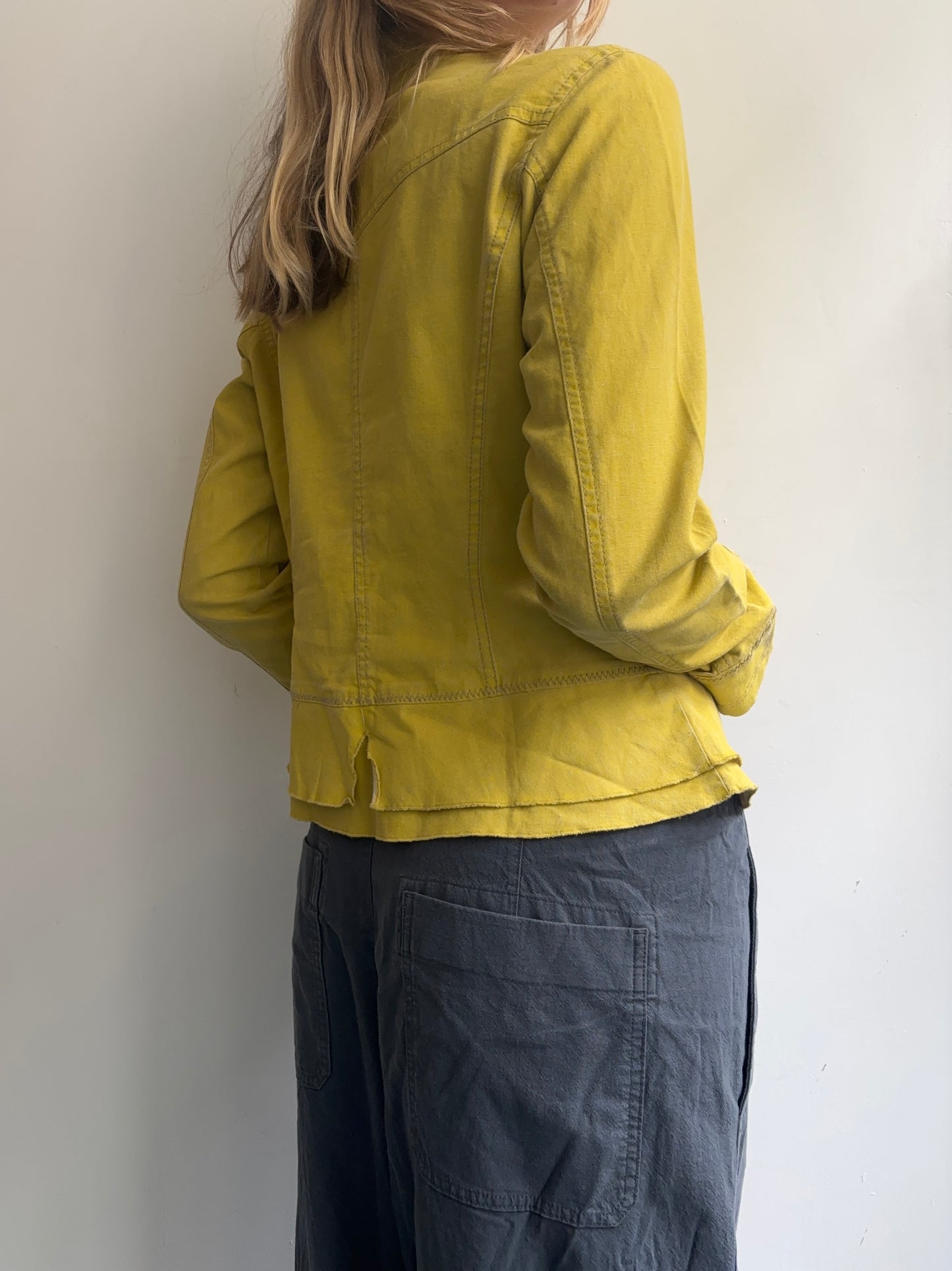 Yellow Asymmetric Button Jacket