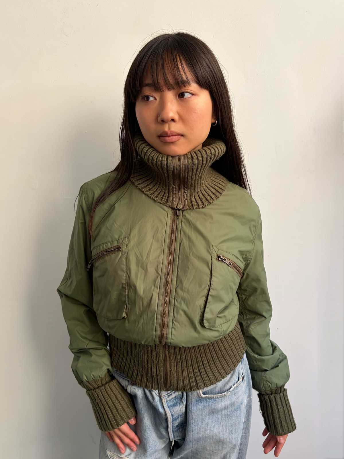Khaki Roll Neck Jacket