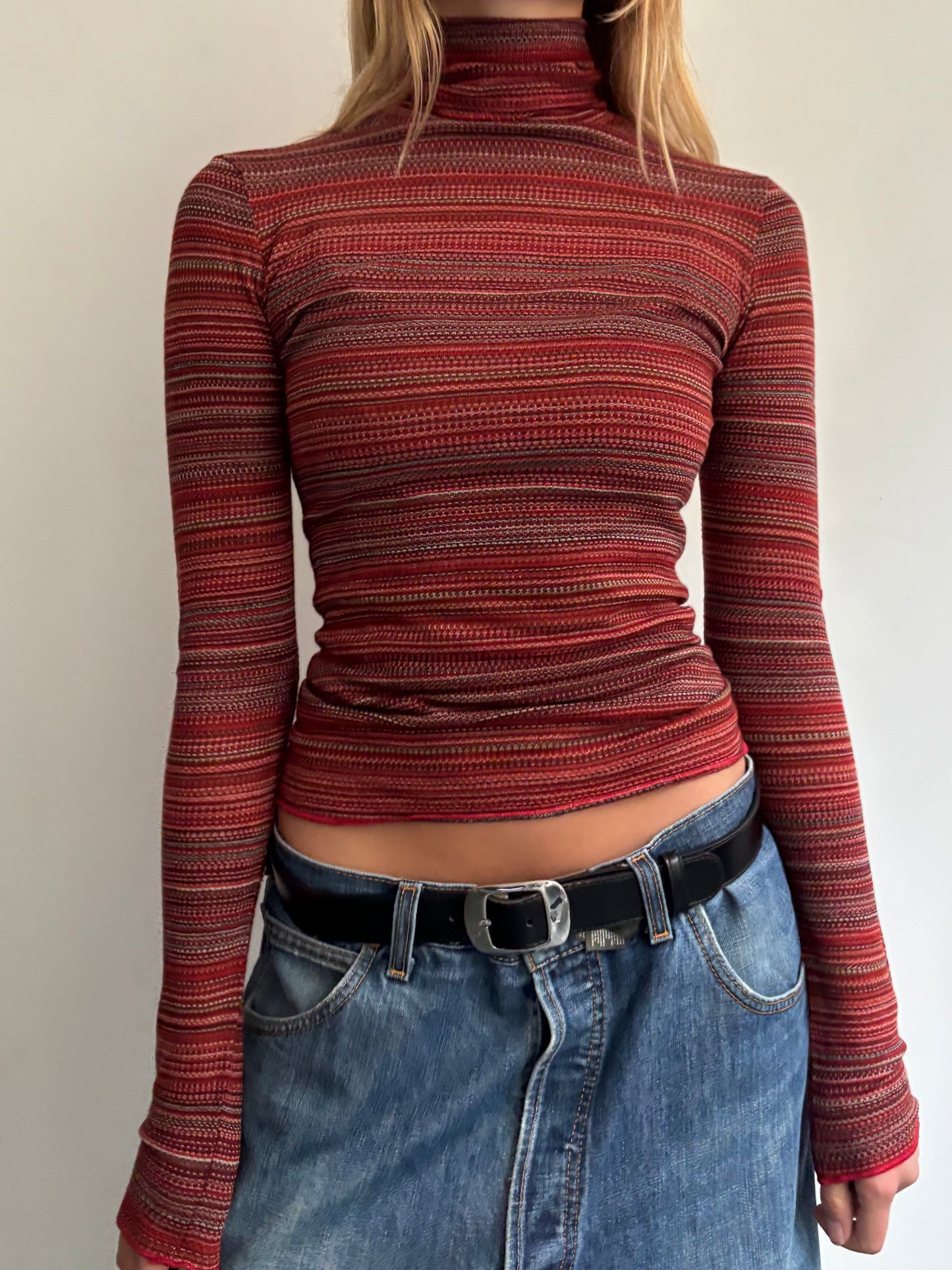 Red Stripe Roll Neck Jumper