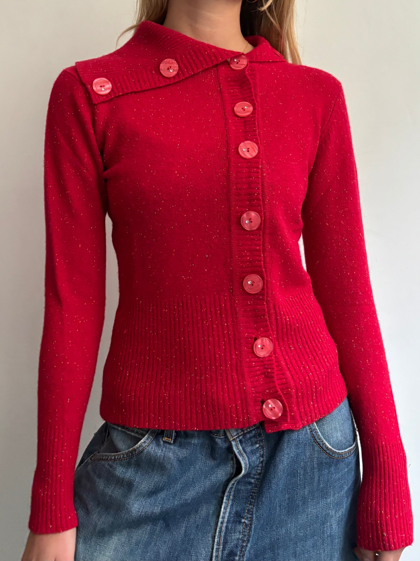 Asymmetric Red Cardigan