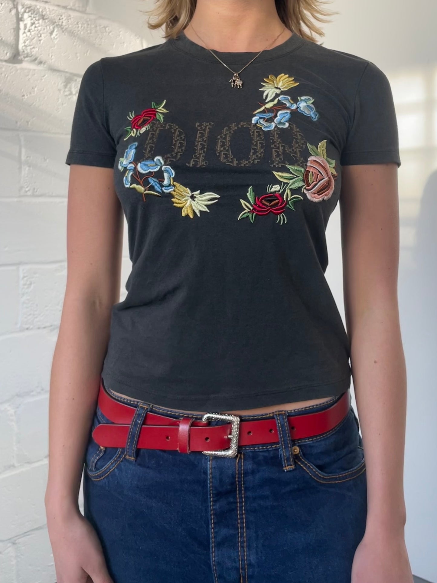 Floral Black Dior Baby Tee