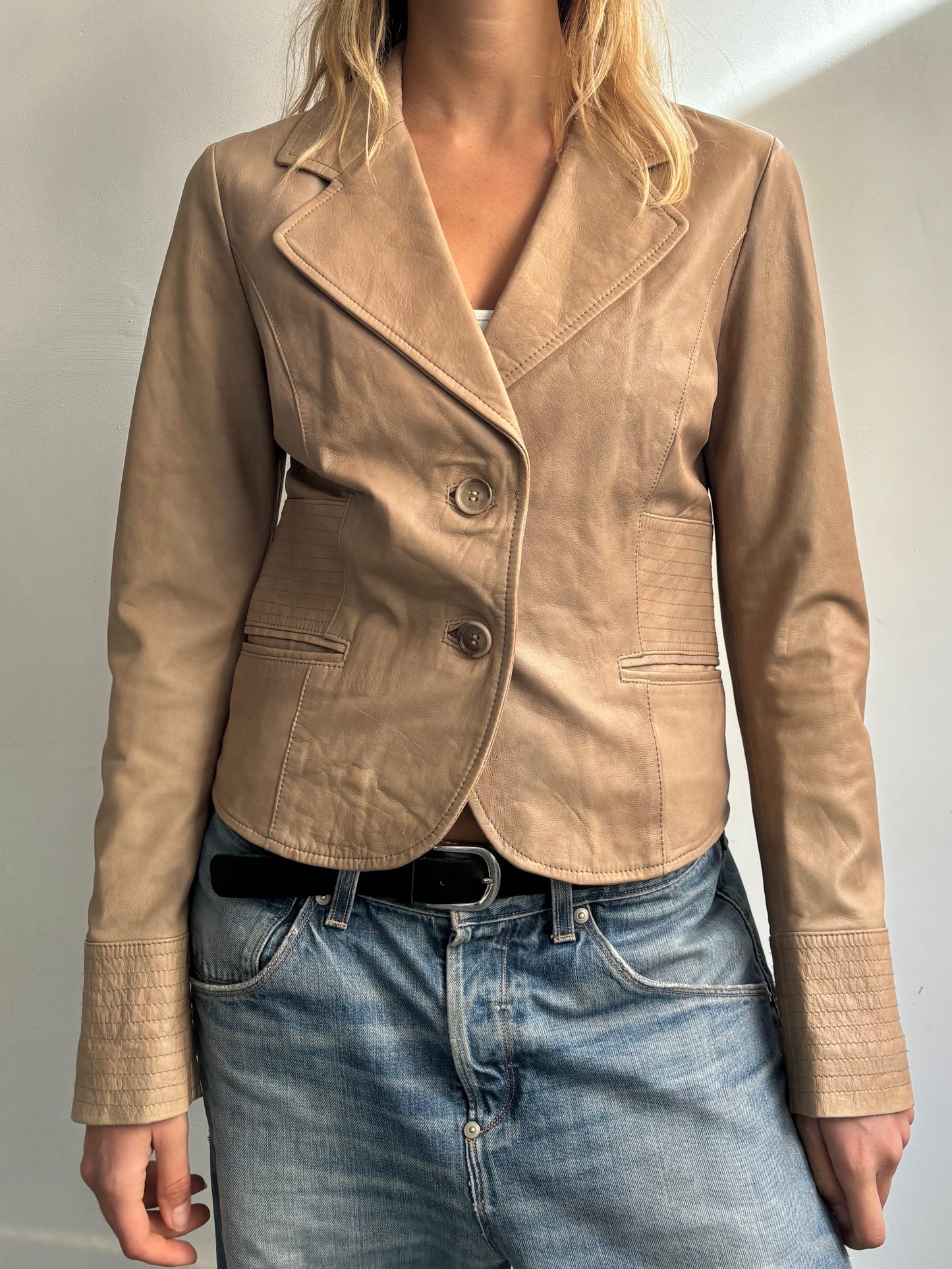Beige Leather Jacket