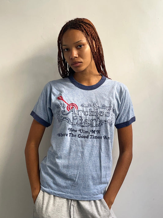 Blue Graphic Ringer Tee