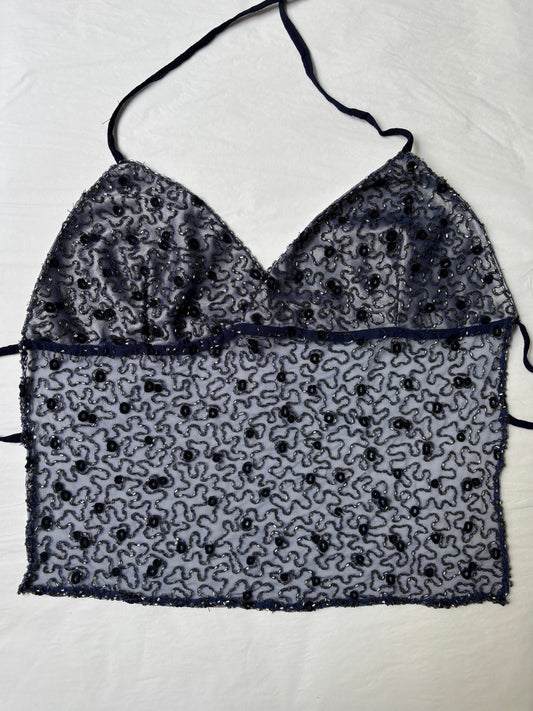 Navy Beaded Halter