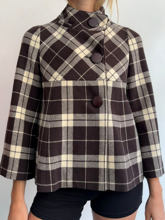 Brown Plaid Swing Jacket
