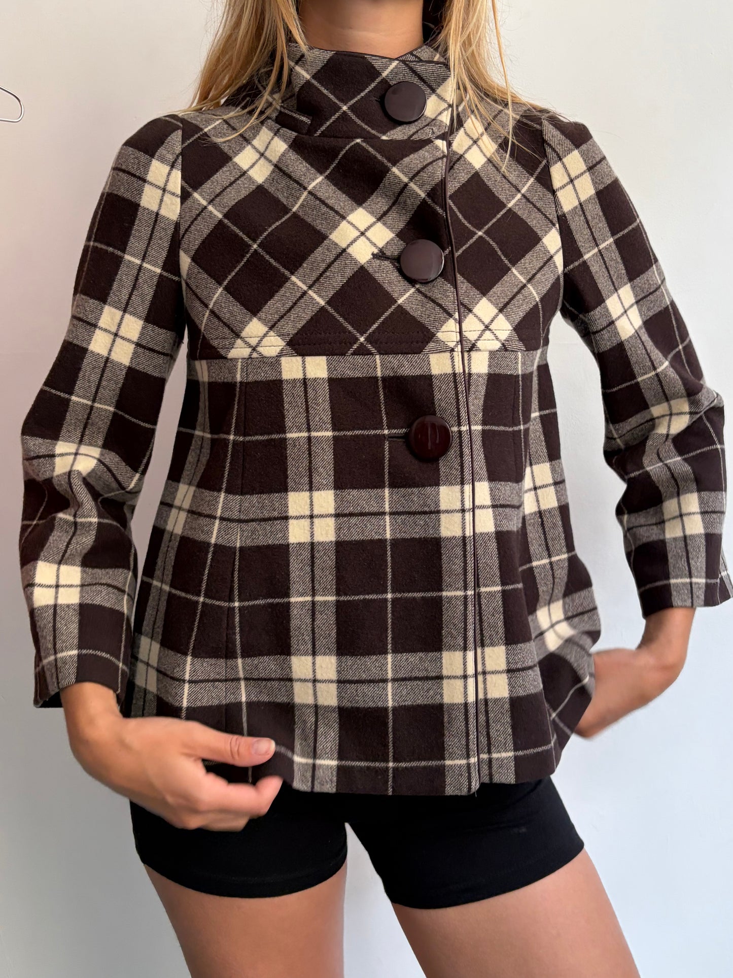Brown Plaid Swing Jacket