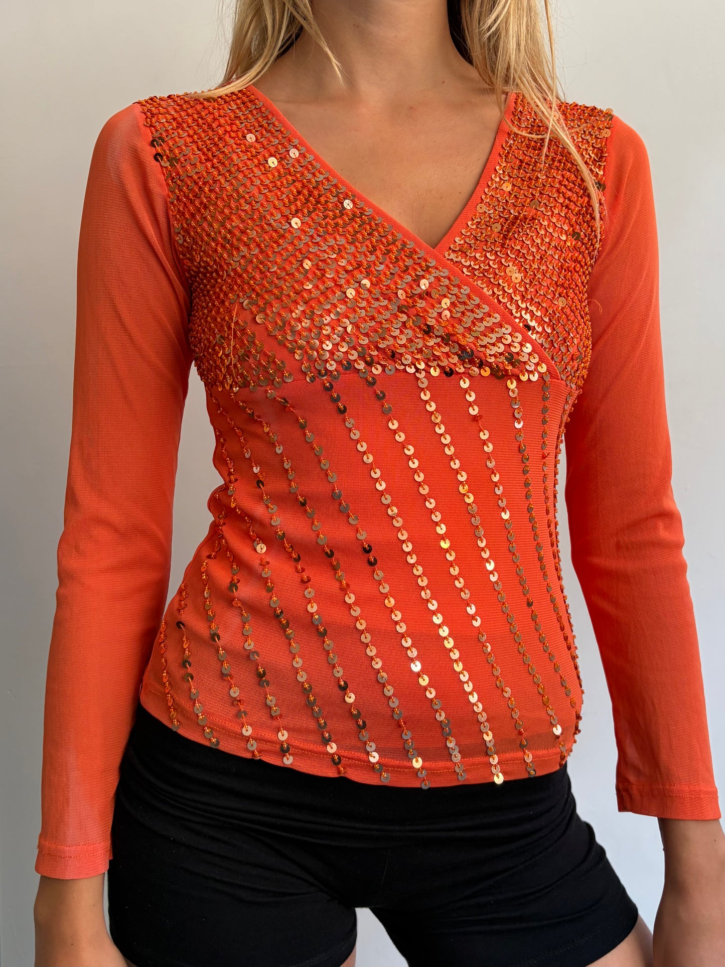 Orange Sequin Top