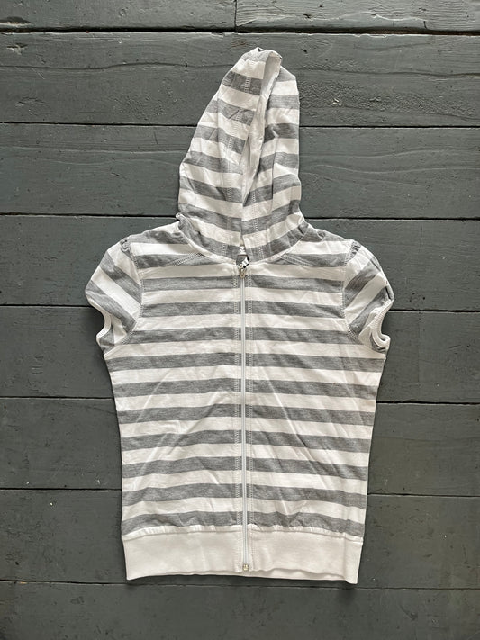 Grey & White Stripe Short Sleeve Hoodie