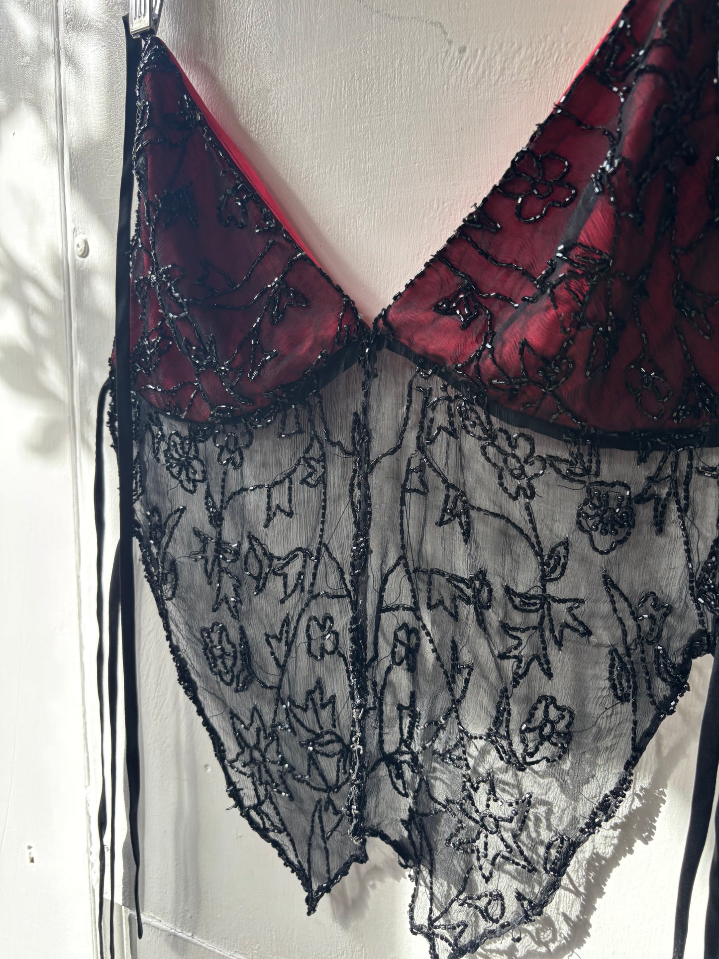 Black Split Front Beaded Halter