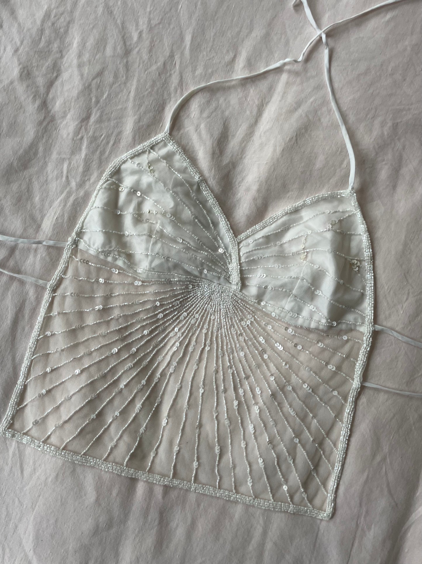 00s Beaded Backless Top - White