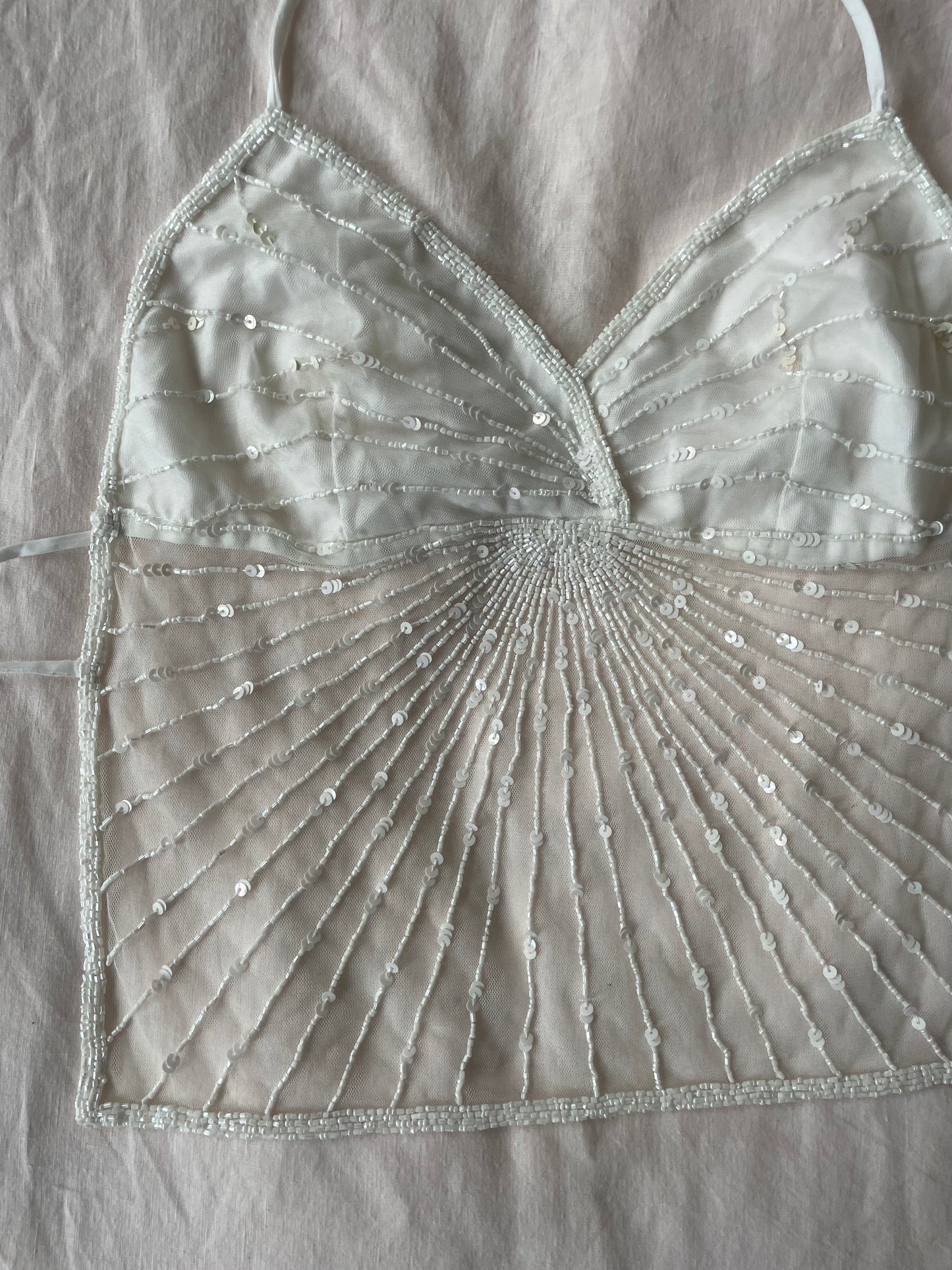 00s Beaded Backless Top - White