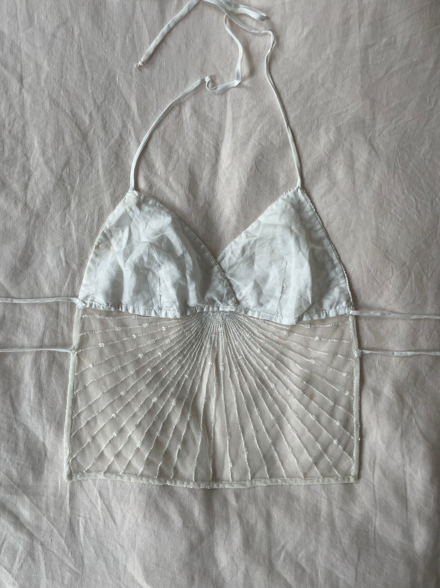 00s Beaded Backless Top - White