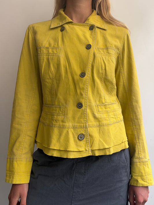 Yellow Asymmetric Button Jacket