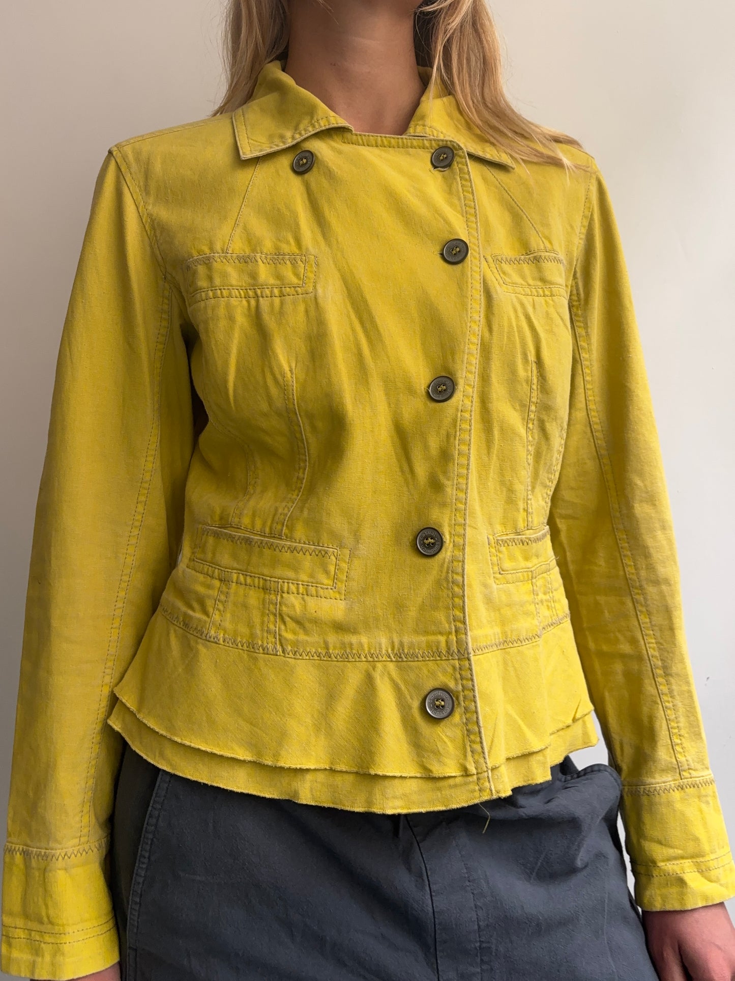 Yellow Asymmetric Button Jacket