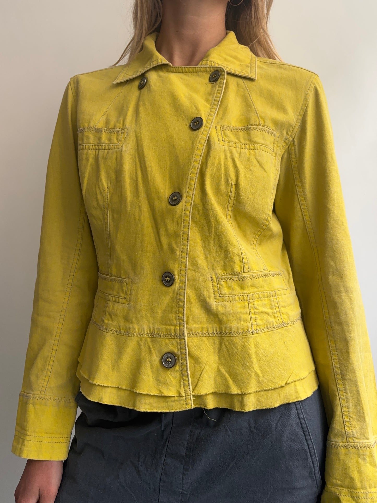Yellow Asymmetric Button Jacket