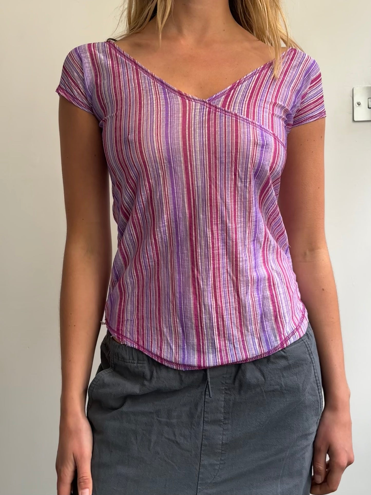 Purple Stripe Mesh Tee
