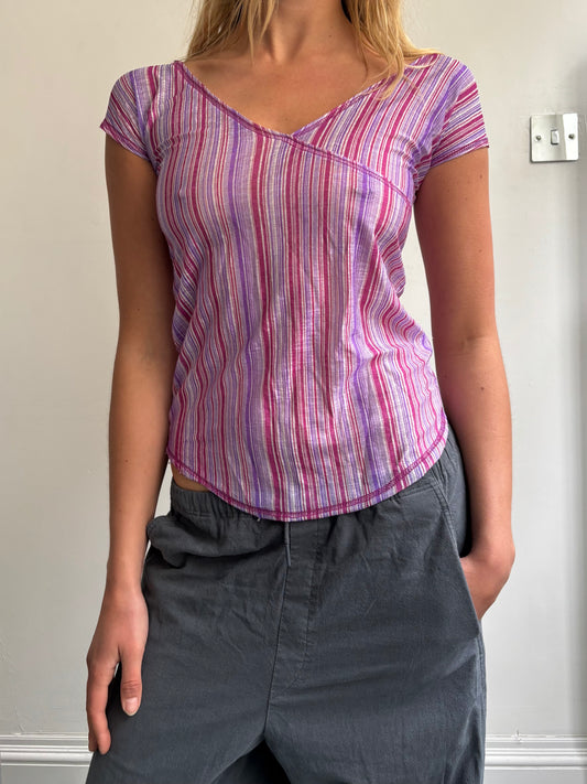 Purple Stripe Mesh Tee