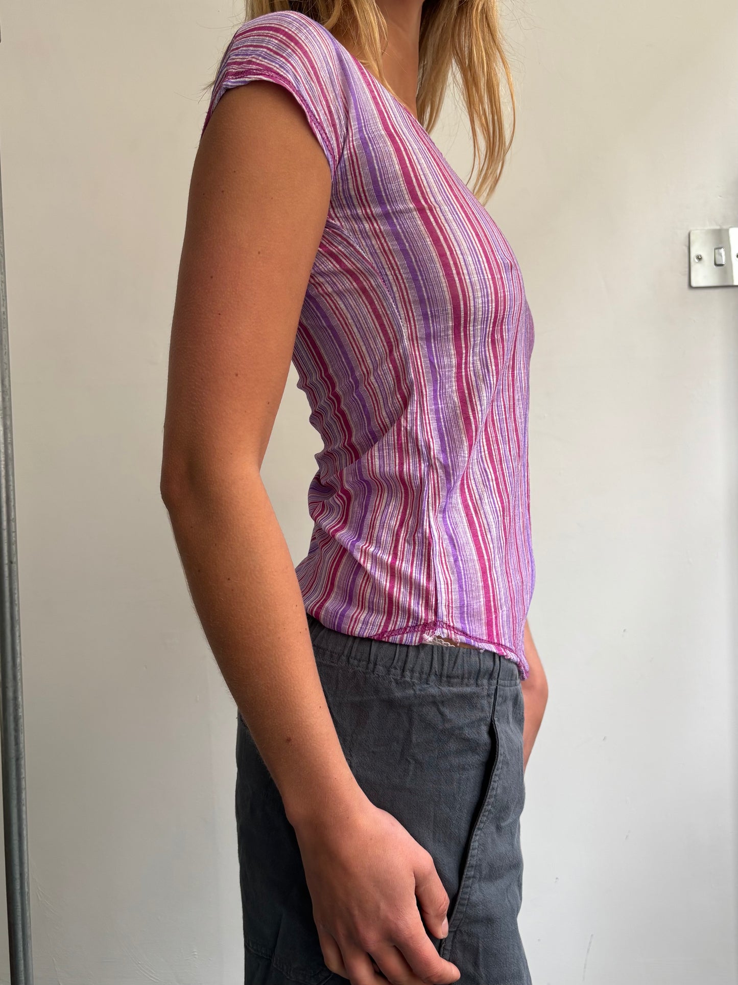 Purple Stripe Mesh Tee