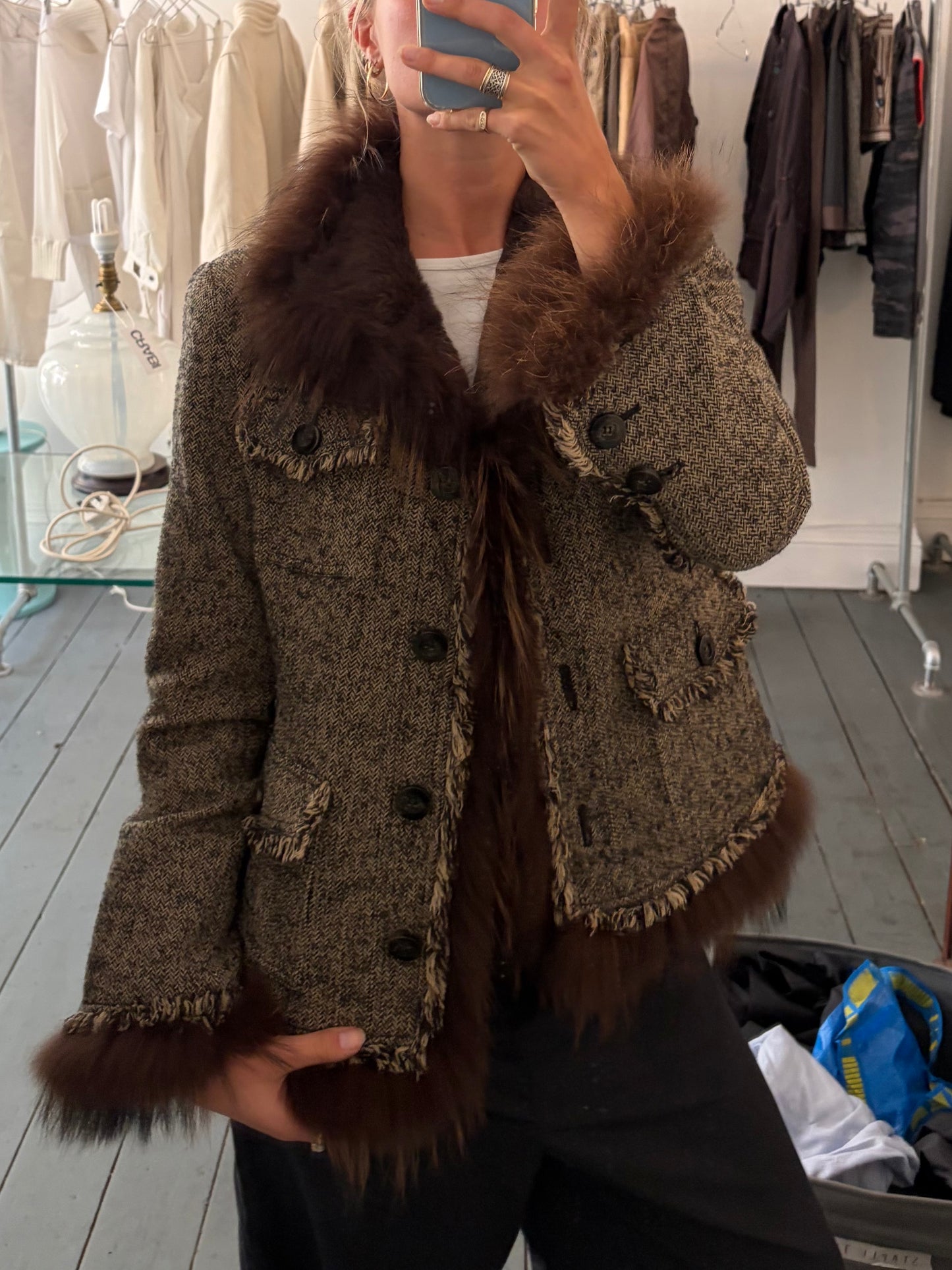 Tweed Fur Jacket