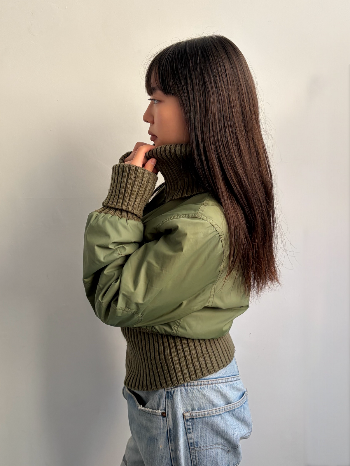 Khaki Roll Neck Jacket