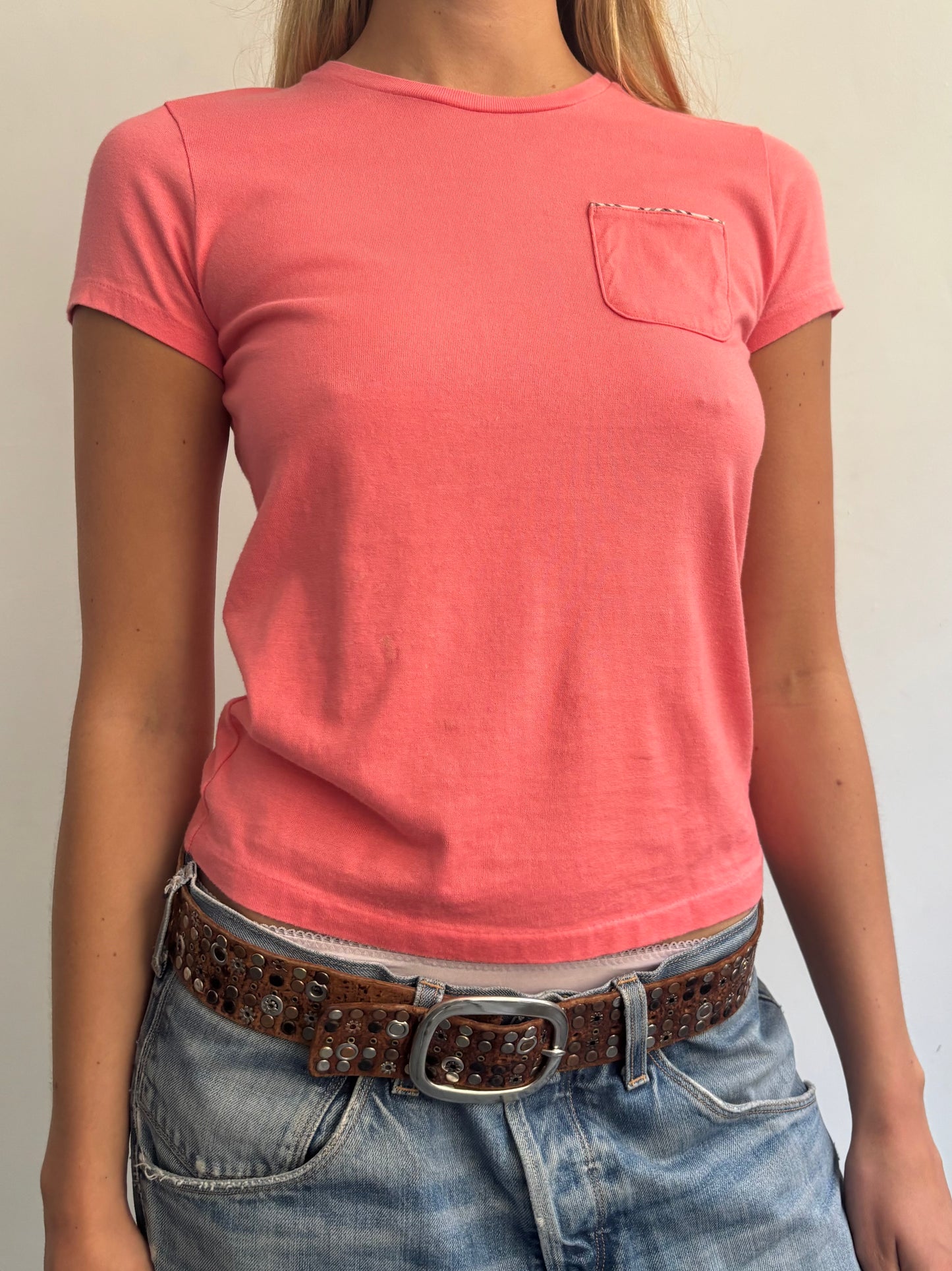 Coral Burberry Baby Tee