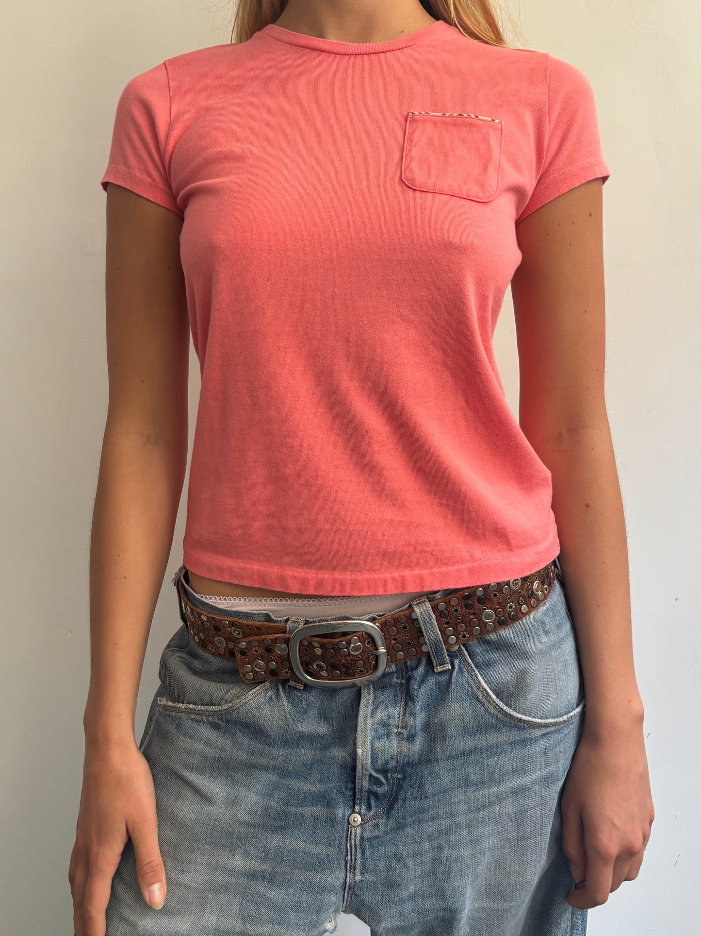 Coral Burberry Baby Tee