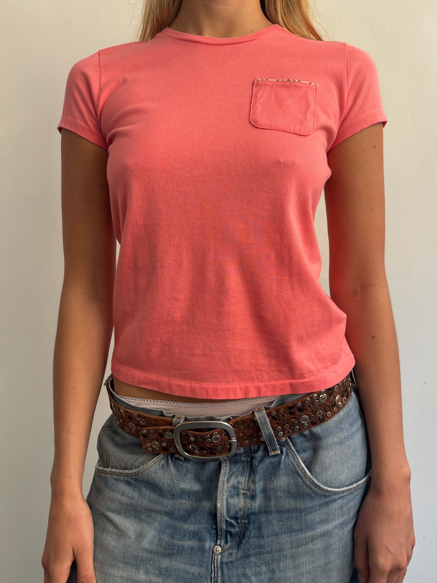 Coral Burberry Baby Tee