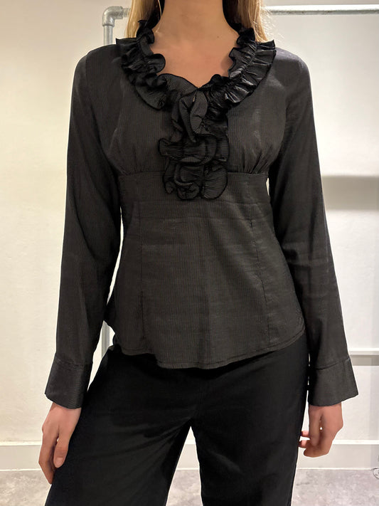 Ruffle Pinstripe Blouse