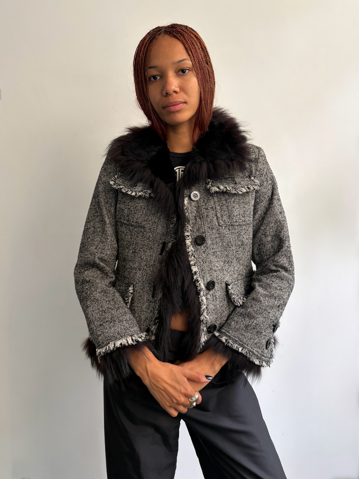 Tweed Fur Jacket