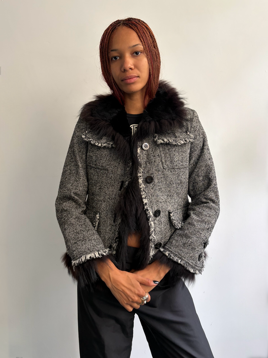 Tweed Fur Jacket