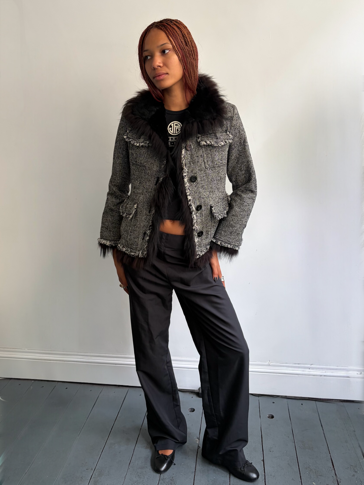 Tweed Fur Jacket