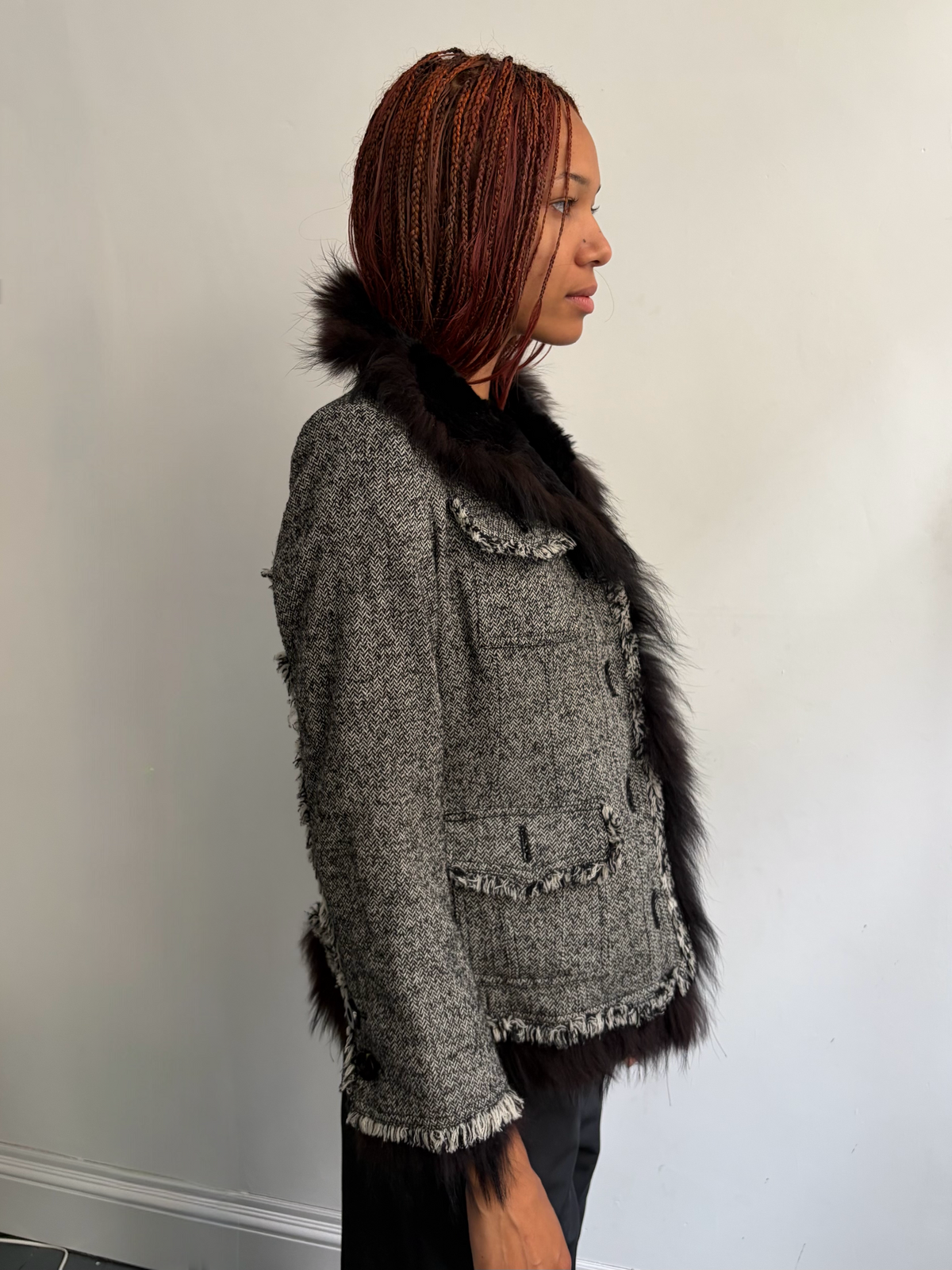 Tweed Fur Jacket