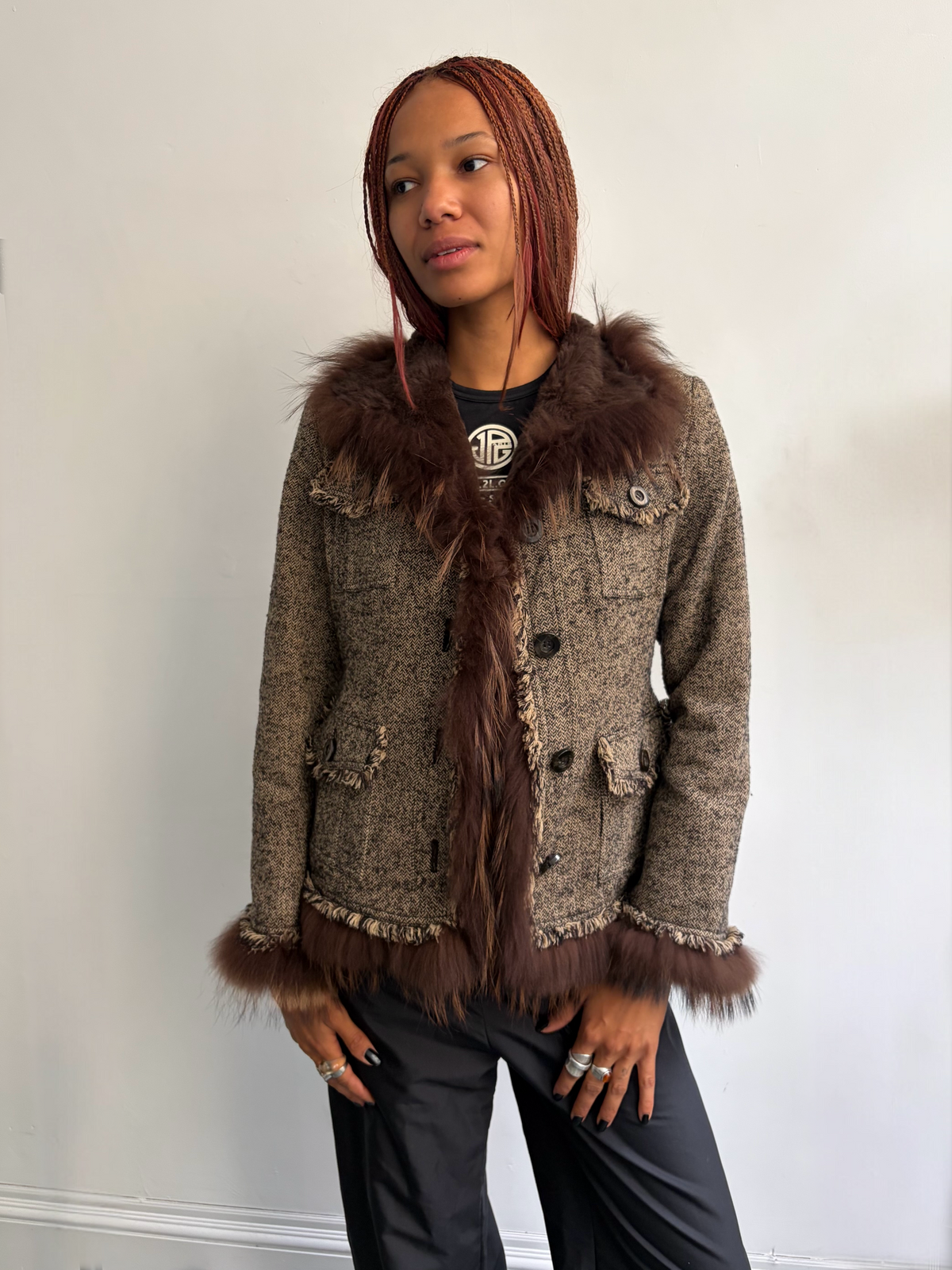 Tweed Fur Jacket
