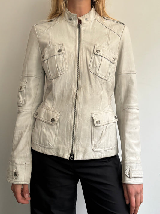 Cream Leather Jacket