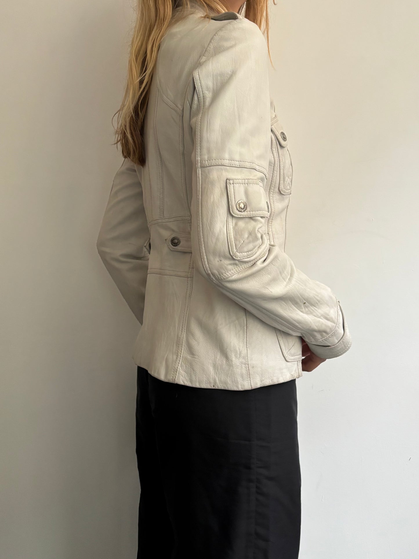 Cream Leather Jacket