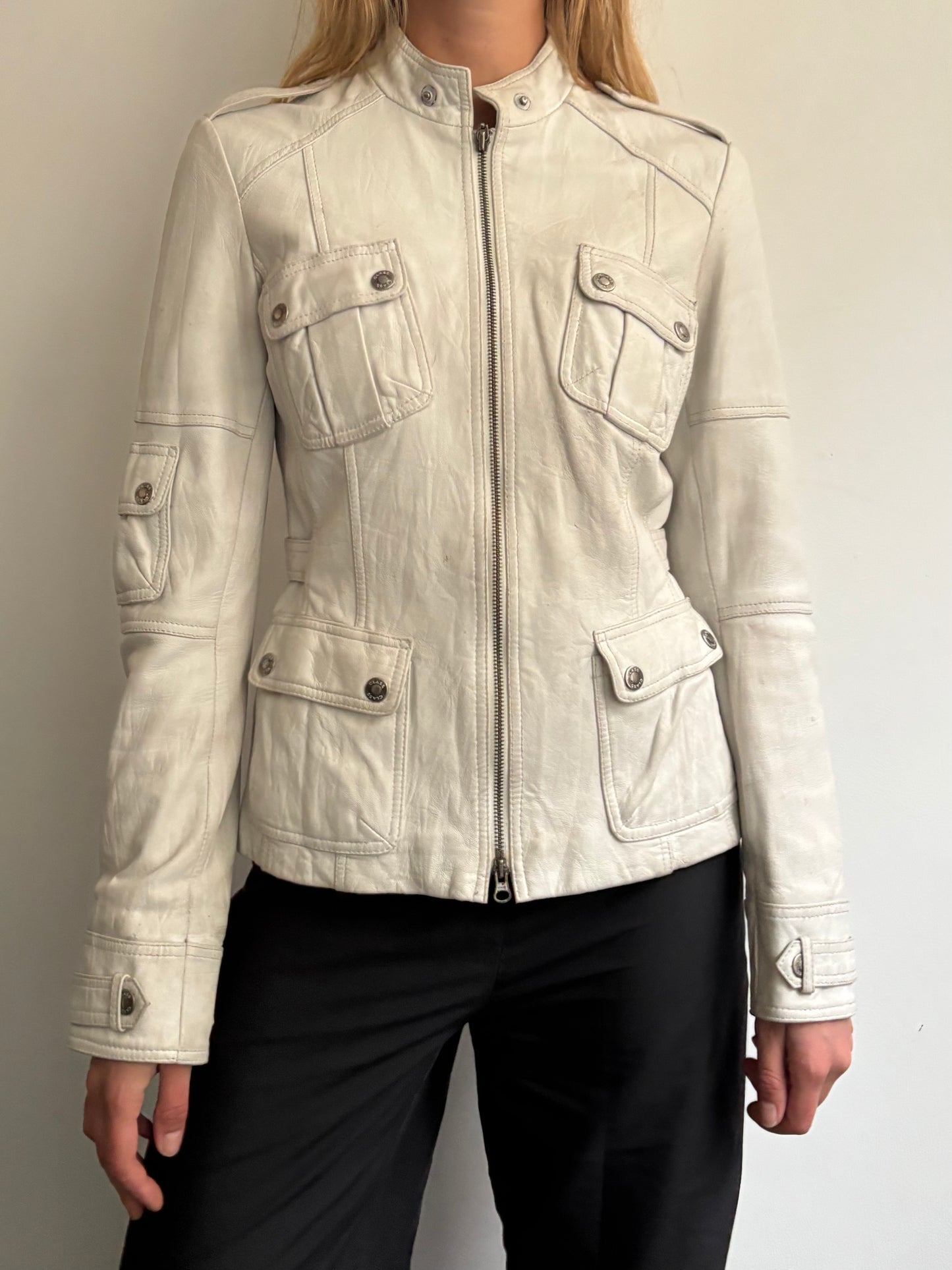 Cream Leather Jacket