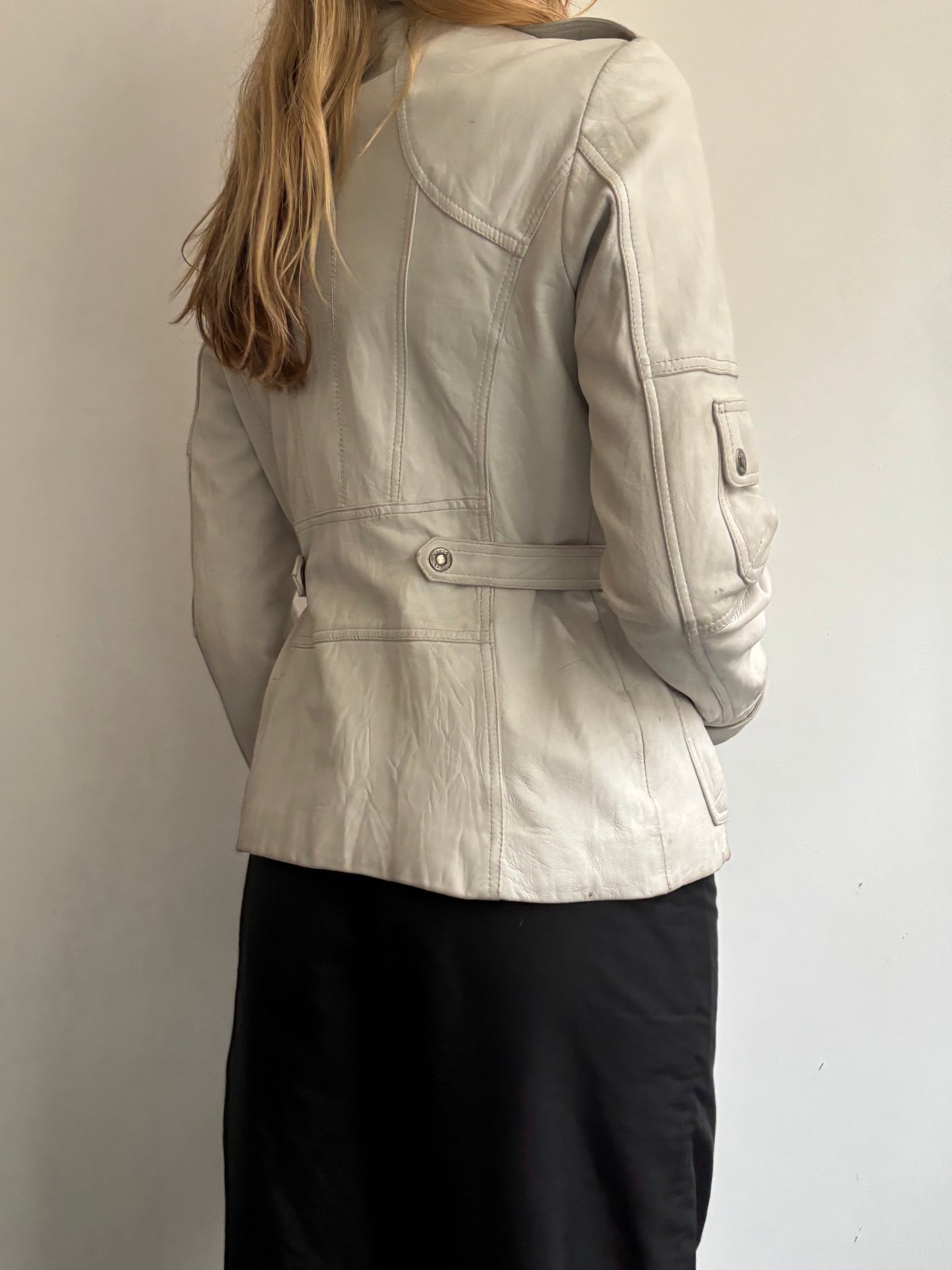 Cream Leather Jacket