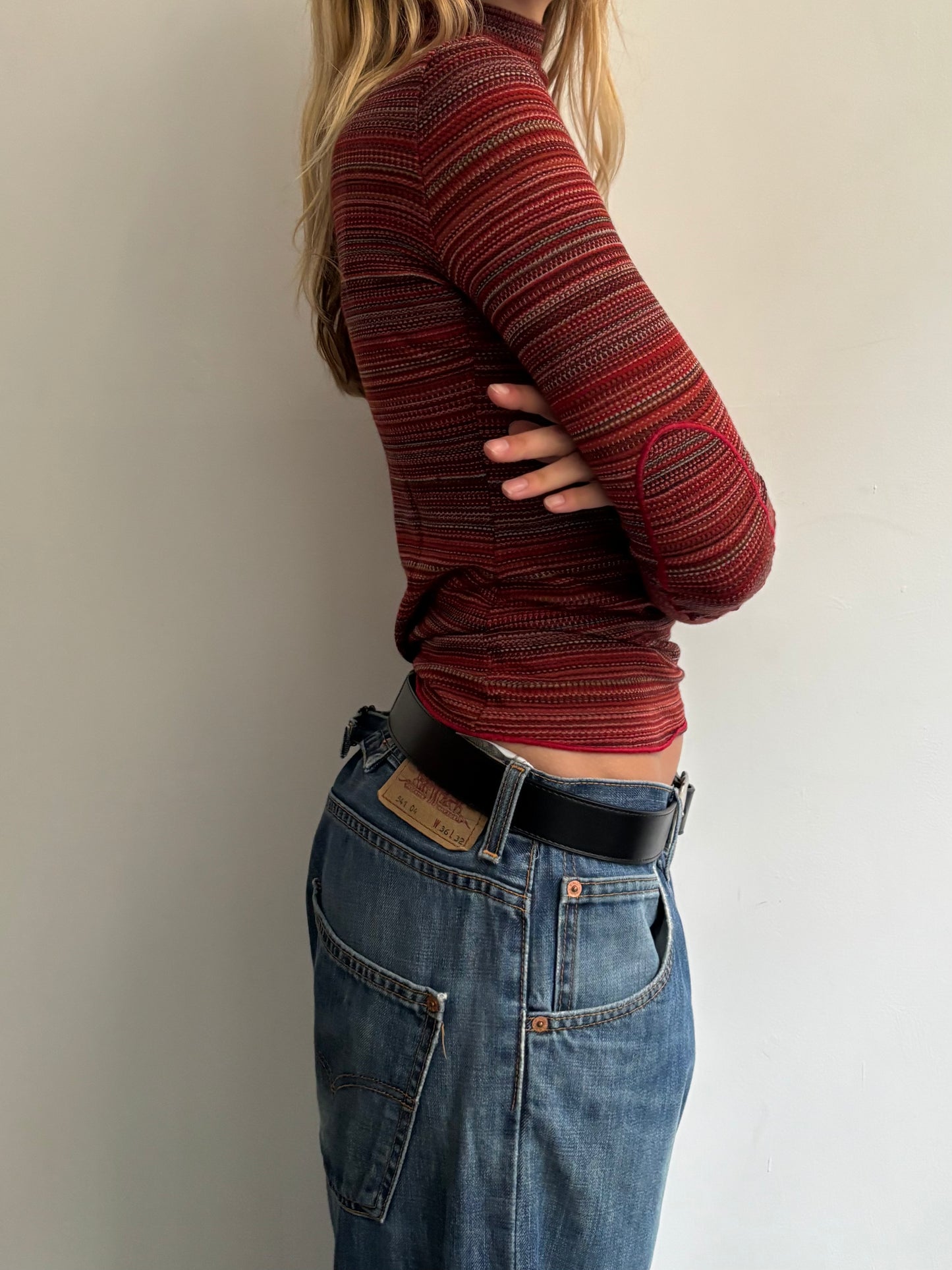 Red Stripe Roll Neck Jumper
