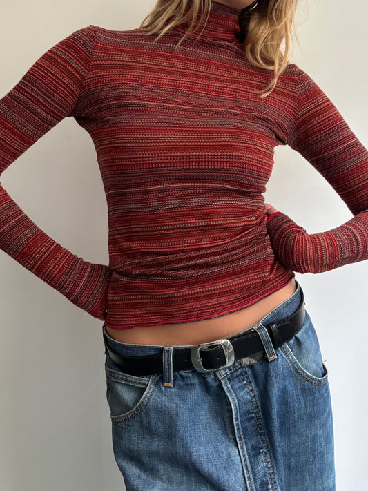 Red Stripe Roll Neck Jumper